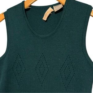Excellence Vintage Women’s Size M Dark Green Wool Diamond Stitched Vest